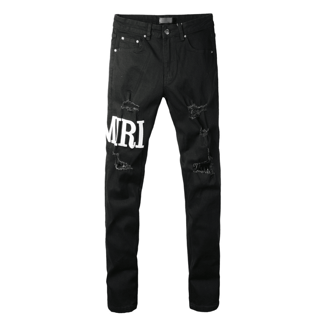 Amr Ripped White Logo Jeans - Nov - ell - fas - ion