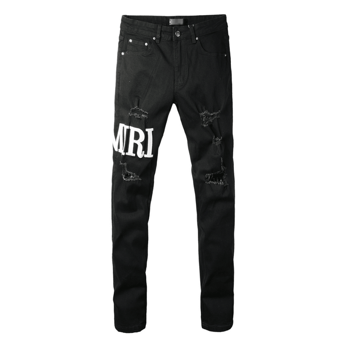 Amr Ripped White Logo Jeans - Nov - ell - fas - ion