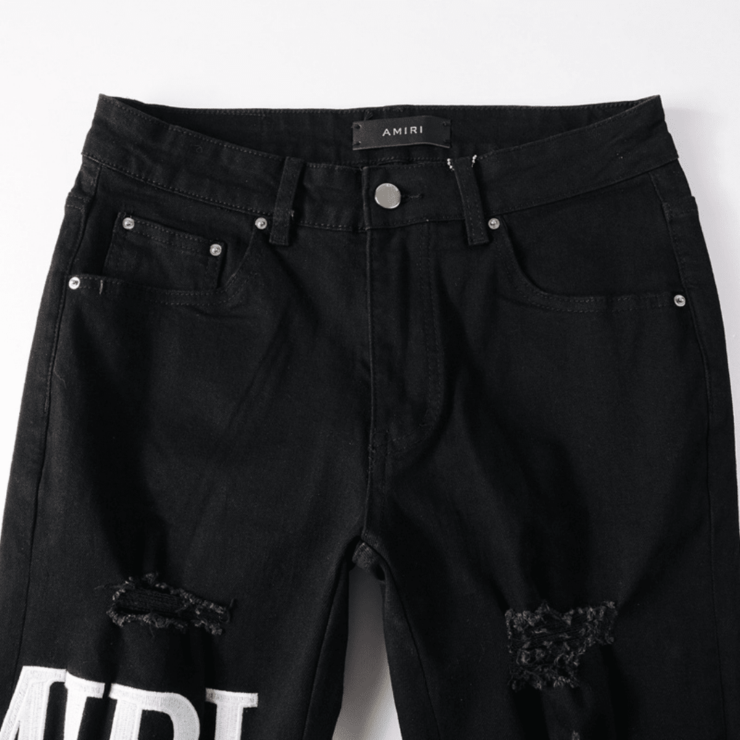 Amr Ripped White Logo Jeans - Nov - ell - fas - ion