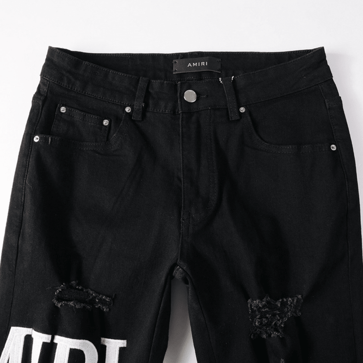 Amr Ripped White Logo Jeans - Nov - ell - fas - ion