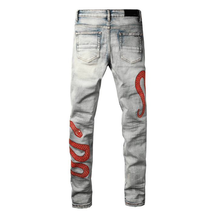 Amr Red Snake Jeans - Nov - ell - fas - ion