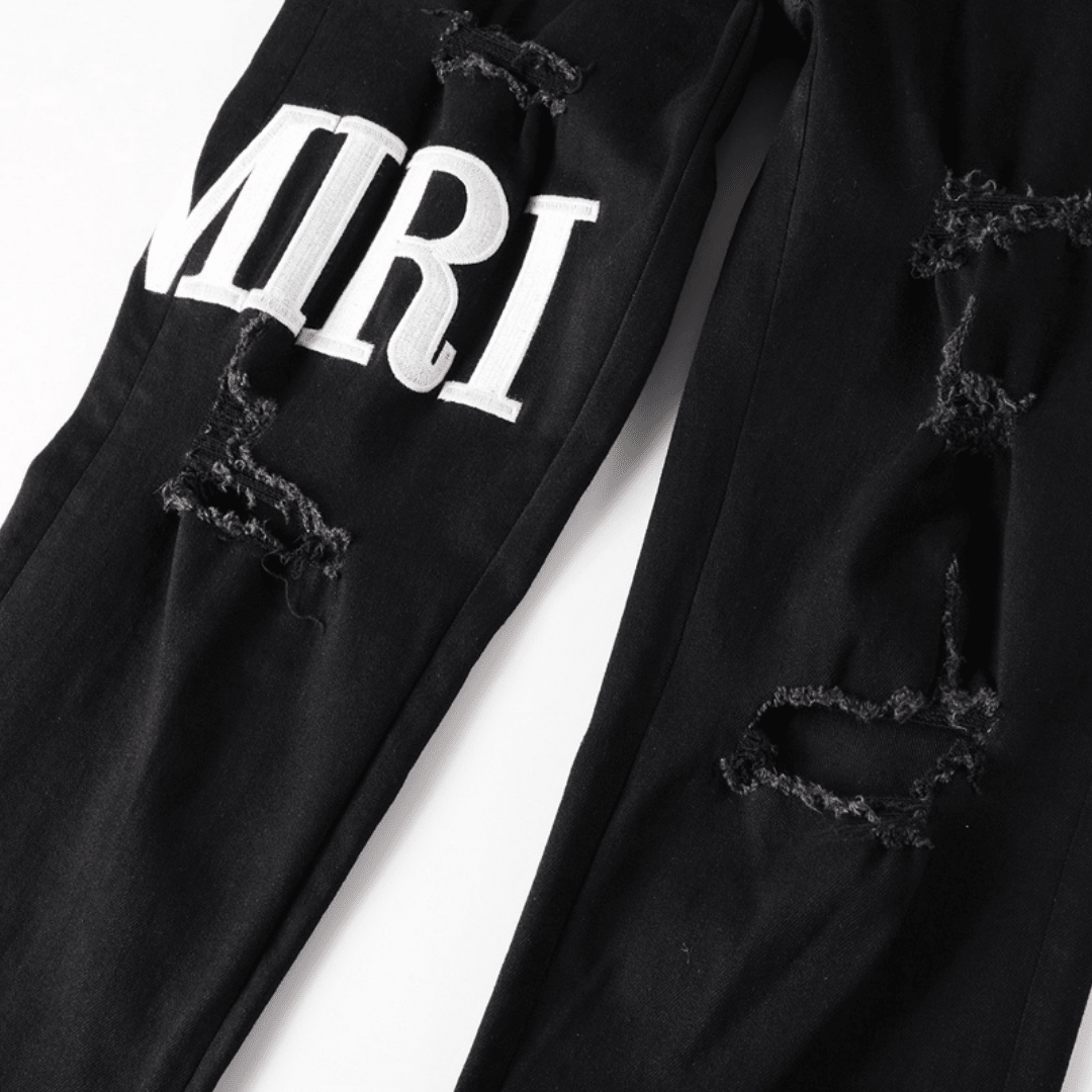 Amr Ripped White Logo Jeans - Nov - ell - fas - ion