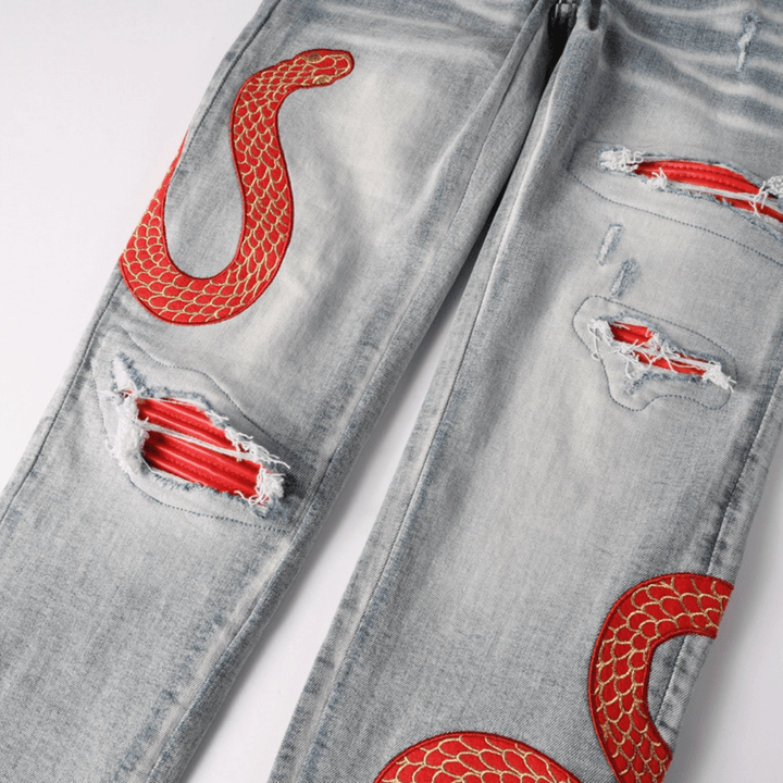 Amr Red Snake Jeans - Nov - ell - fas - ion