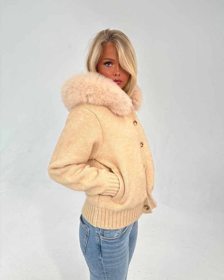 Button Up Fur Jacket - Beige