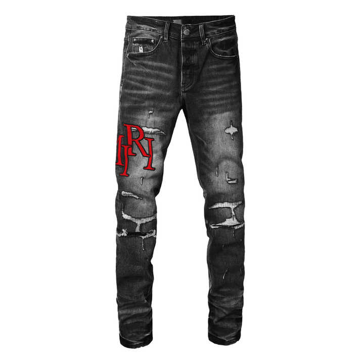 Amr Staggered Red Logo Jeans - Nov - ell - fas - ion