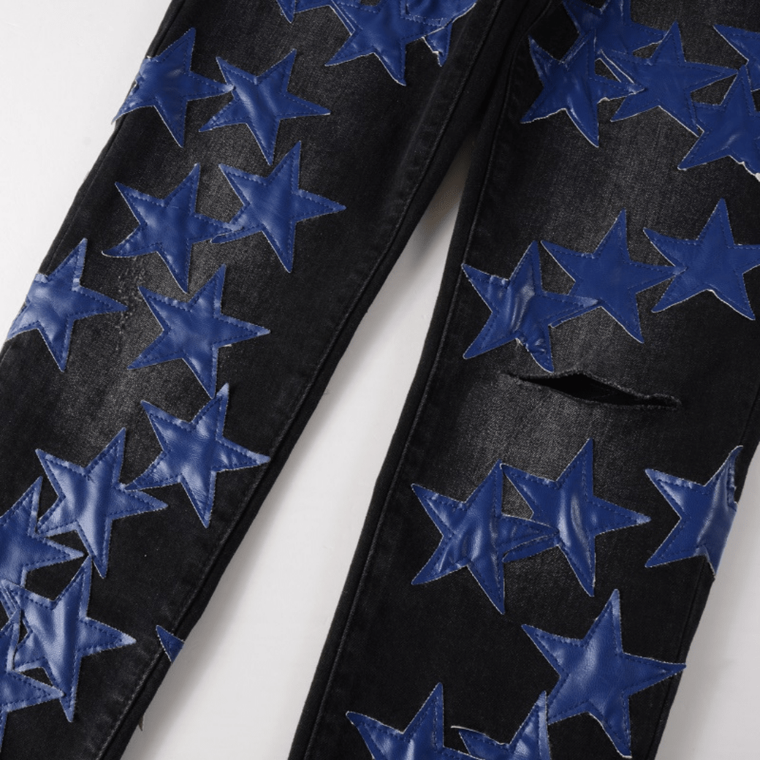 Amr Navy Blue Star Patch Jeans - BabyLuxee.de