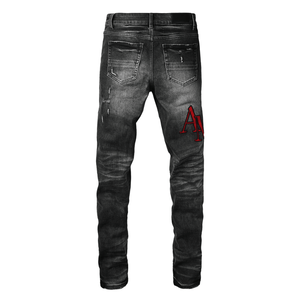 Amr Staggered Red Logo Jeans - Nov - ell - fas - ion