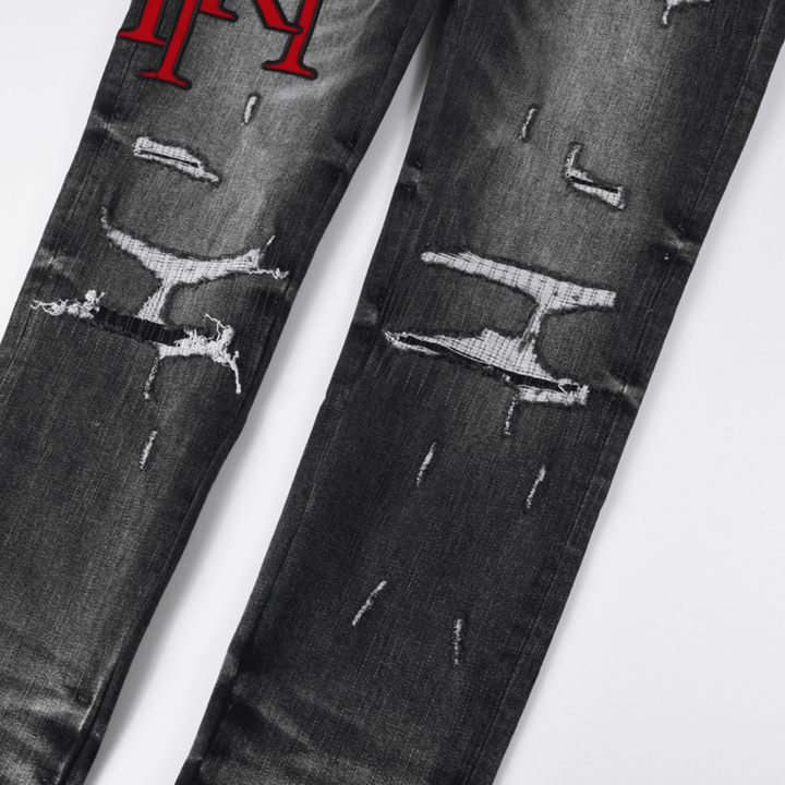 Amr Staggered Red Logo Jeans - Nov - ell - fas - ion