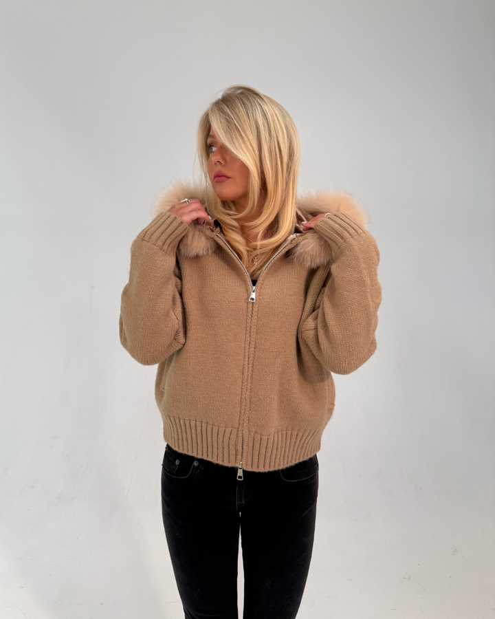 Fur Jacket Satin - Brown