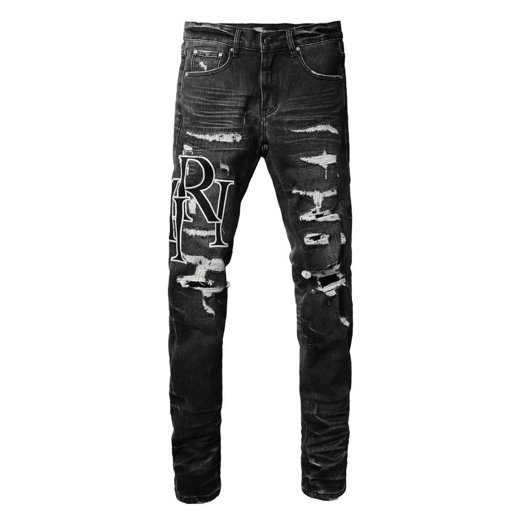 Amr Staggered Logo Black Jeans - BabyLuxee.de