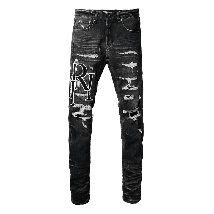 Amr Staggered Logo Black Jeans - BabyLuxee.de