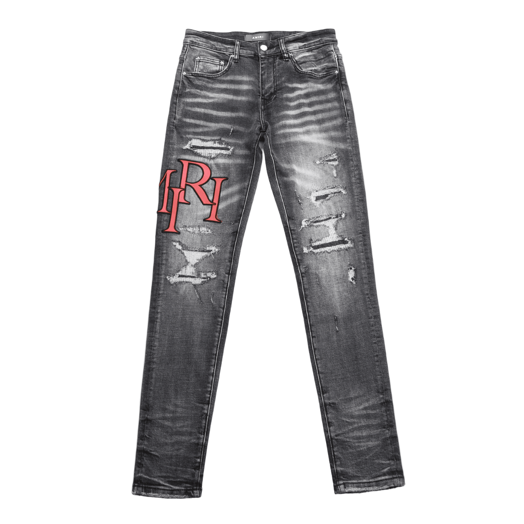 Amr Staggered Grey Logo Jeans - Nov - ell - fas - ion
