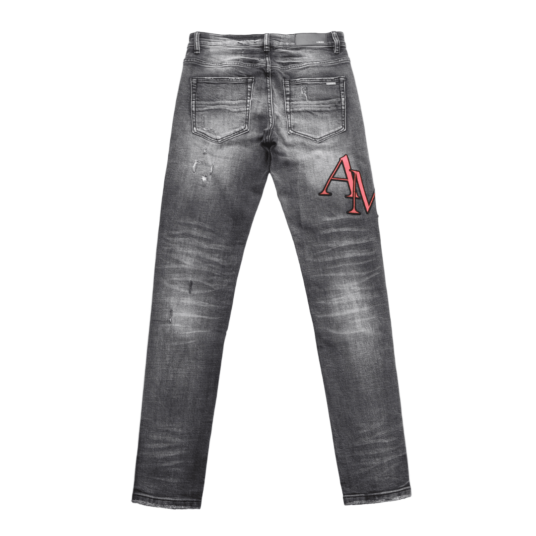 Amr Staggered Grey Logo Jeans - Nov - ell - fas - ion