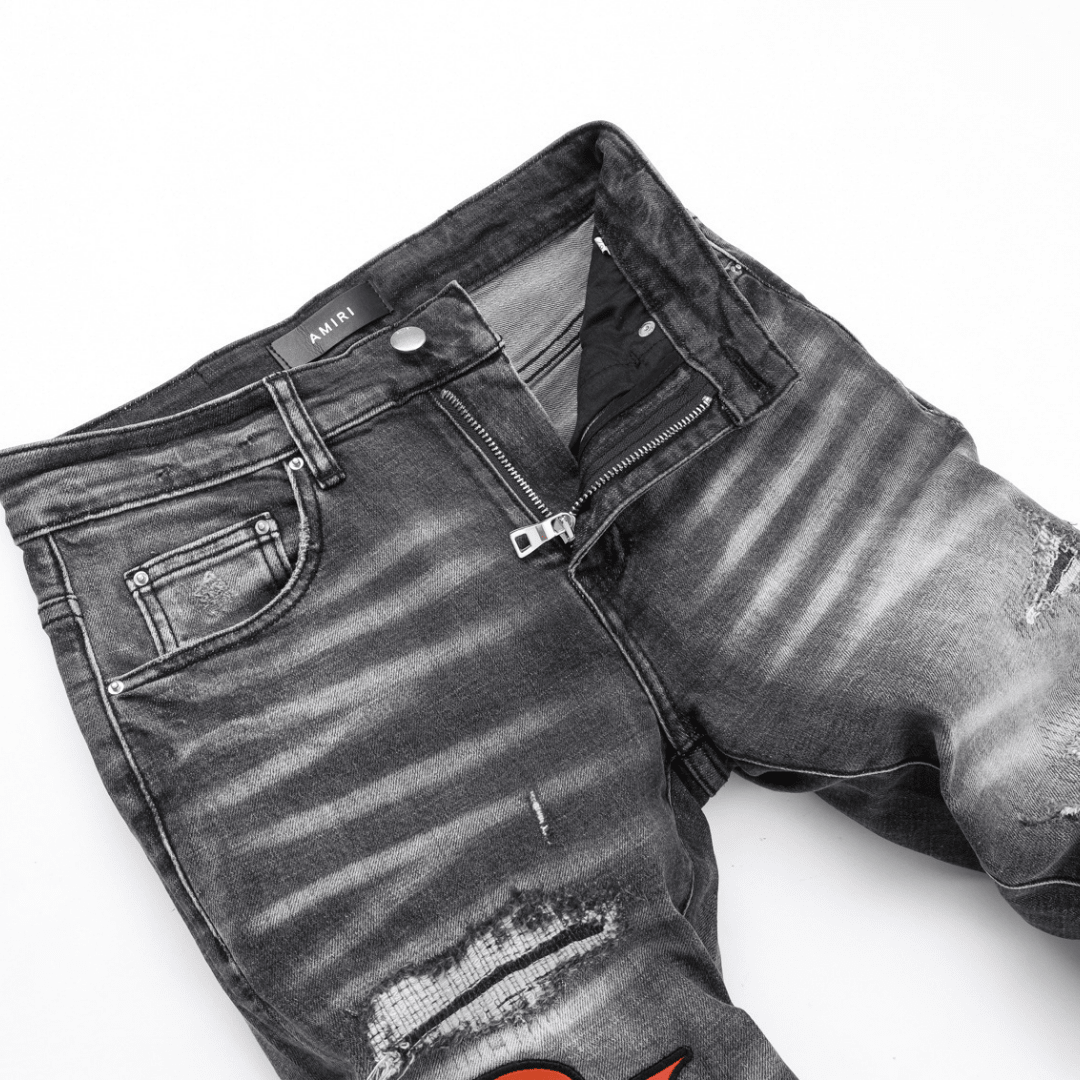 Amr Staggered Grey Logo Jeans - Nov - ell - fas - ion