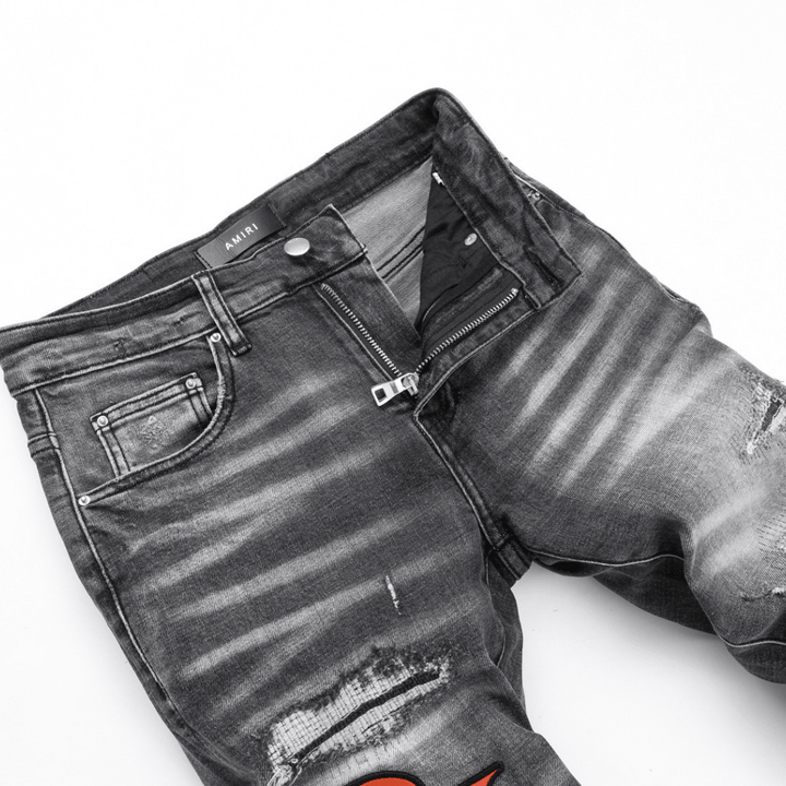 Amr Staggered Grey Logo Jeans - Nov - ell - fas - ion