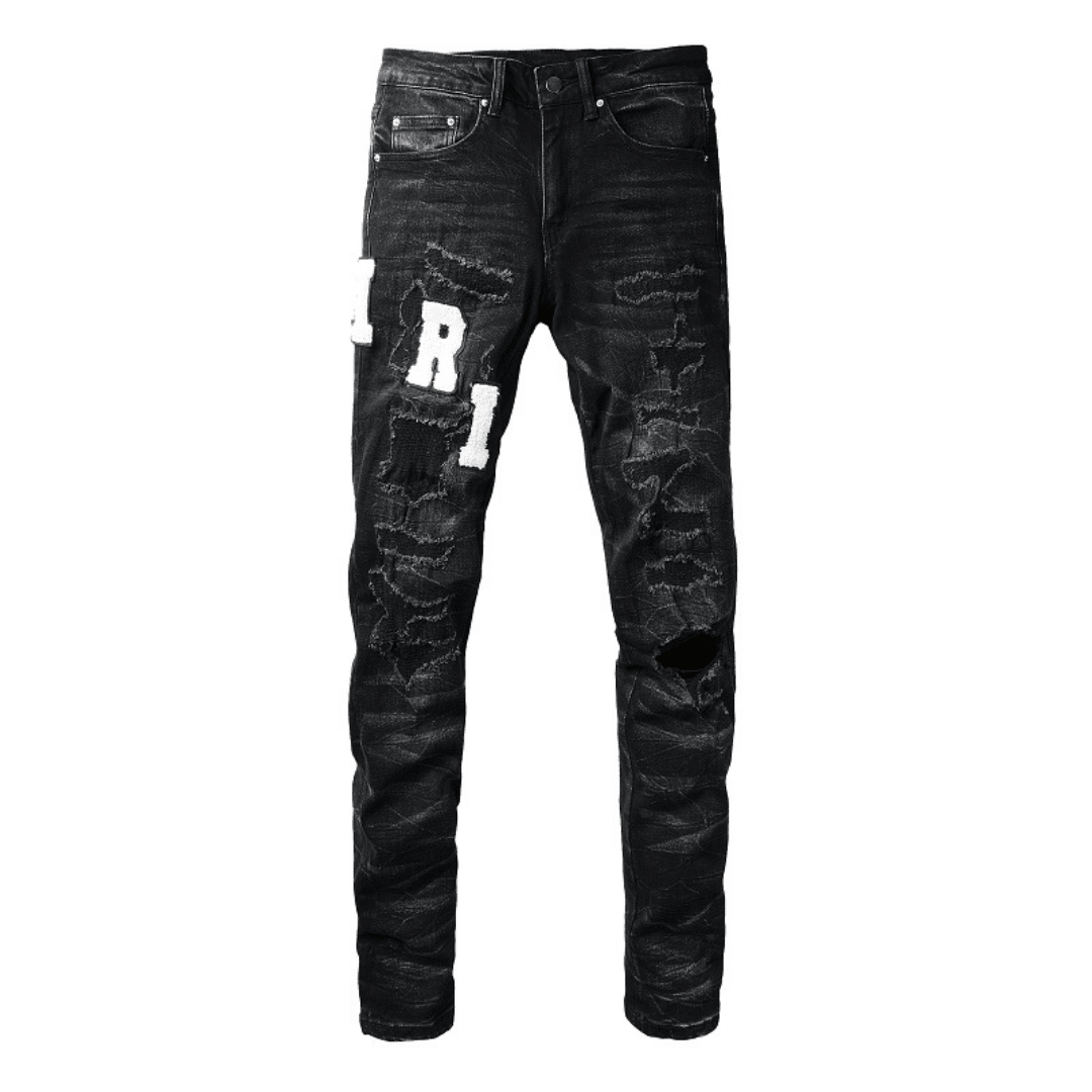 Amr White Logo Distressed Jeans - BabyLuxee.de