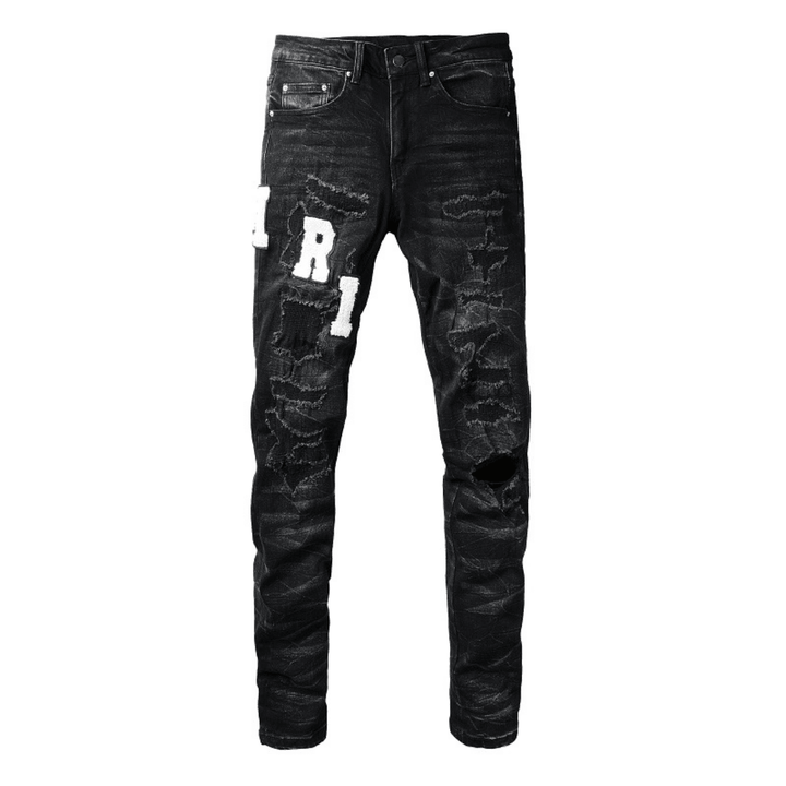 Amr White Logo Distressed Jeans - BabyLuxee.de