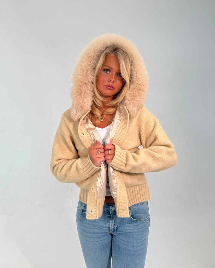 Button Up Fur Jacket - Beige