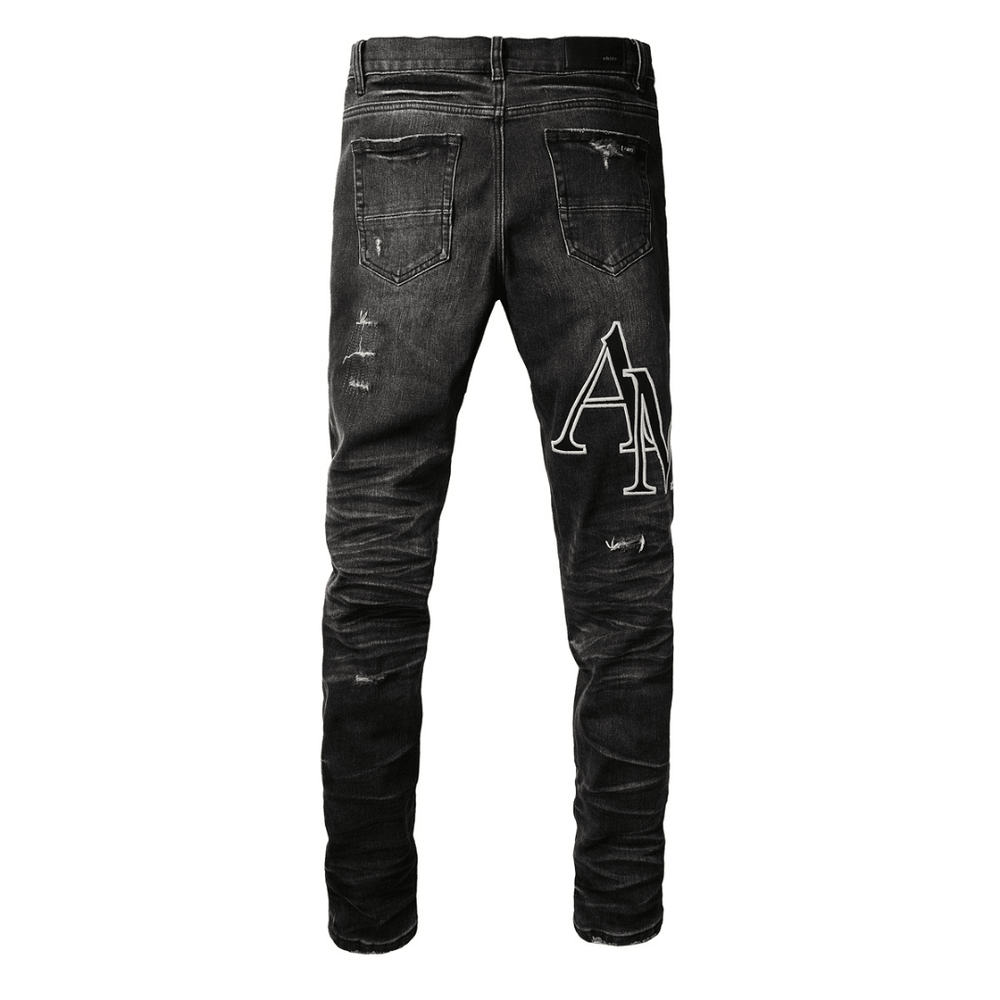 Amr Staggered Logo Black Jeans - BabyLuxee.de