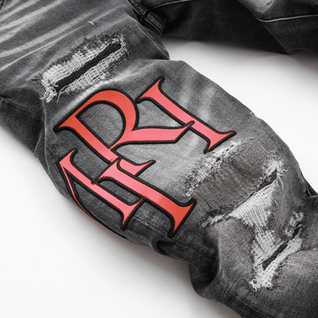 Amr Staggered Grey Logo Jeans - Nov - ell - fas - ion