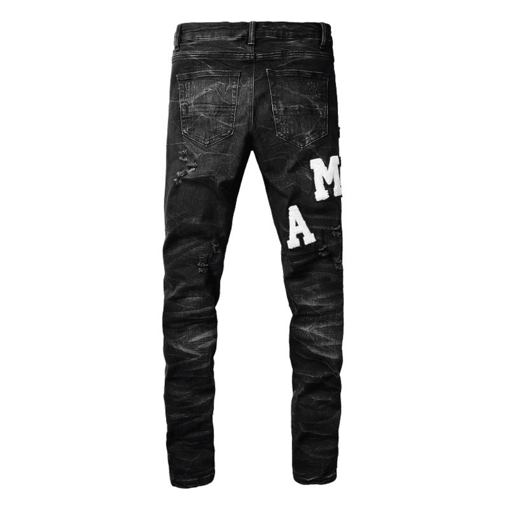 Amr White Logo Distressed Jeans - BabyLuxee.de