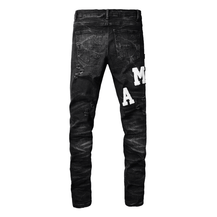 Amr White Logo Distressed Jeans - BabyLuxee.de