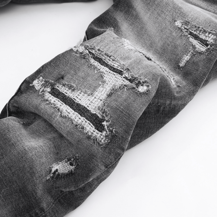 Amr Staggered Grey Logo Jeans - Nov - ell - fas - ion