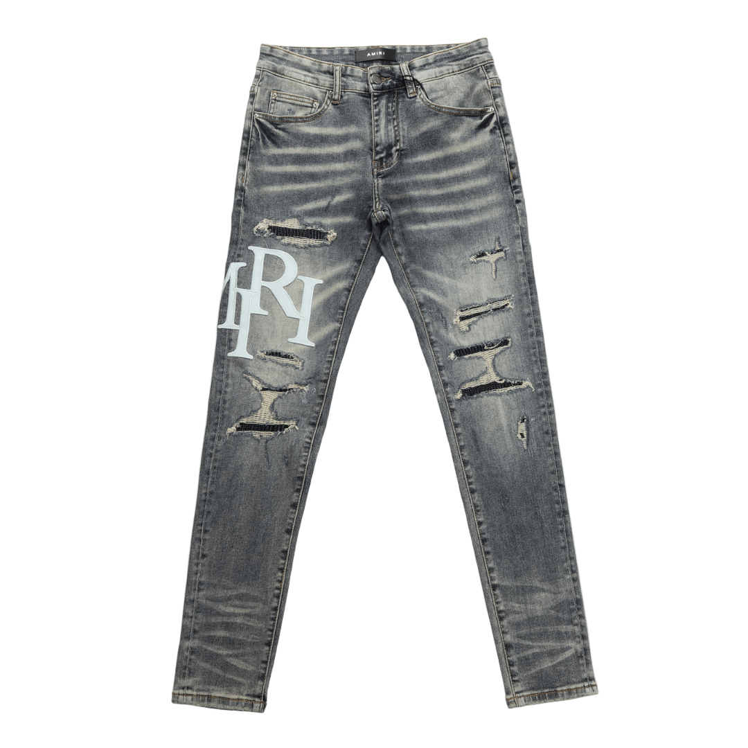 Amr Staggered Grey Blue Jeans - Nov - ell - fas - ion