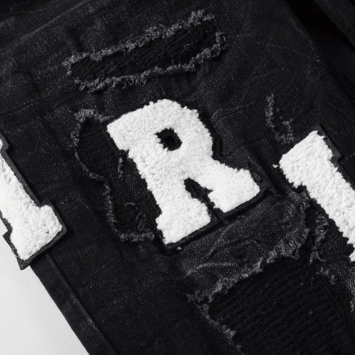 Amr White Logo Distressed Jeans - BabyLuxee.de