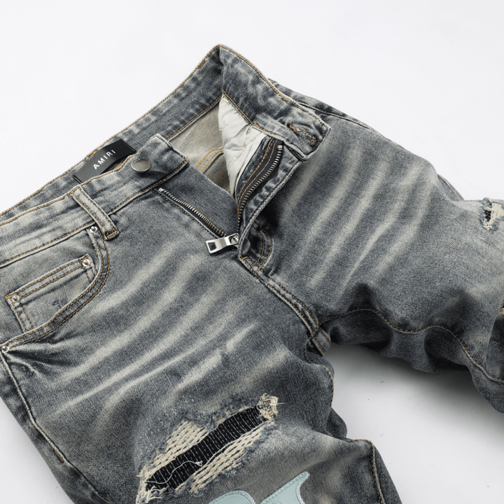 Amr Staggered Grey Blue Jeans - Nov - ell - fas - ion