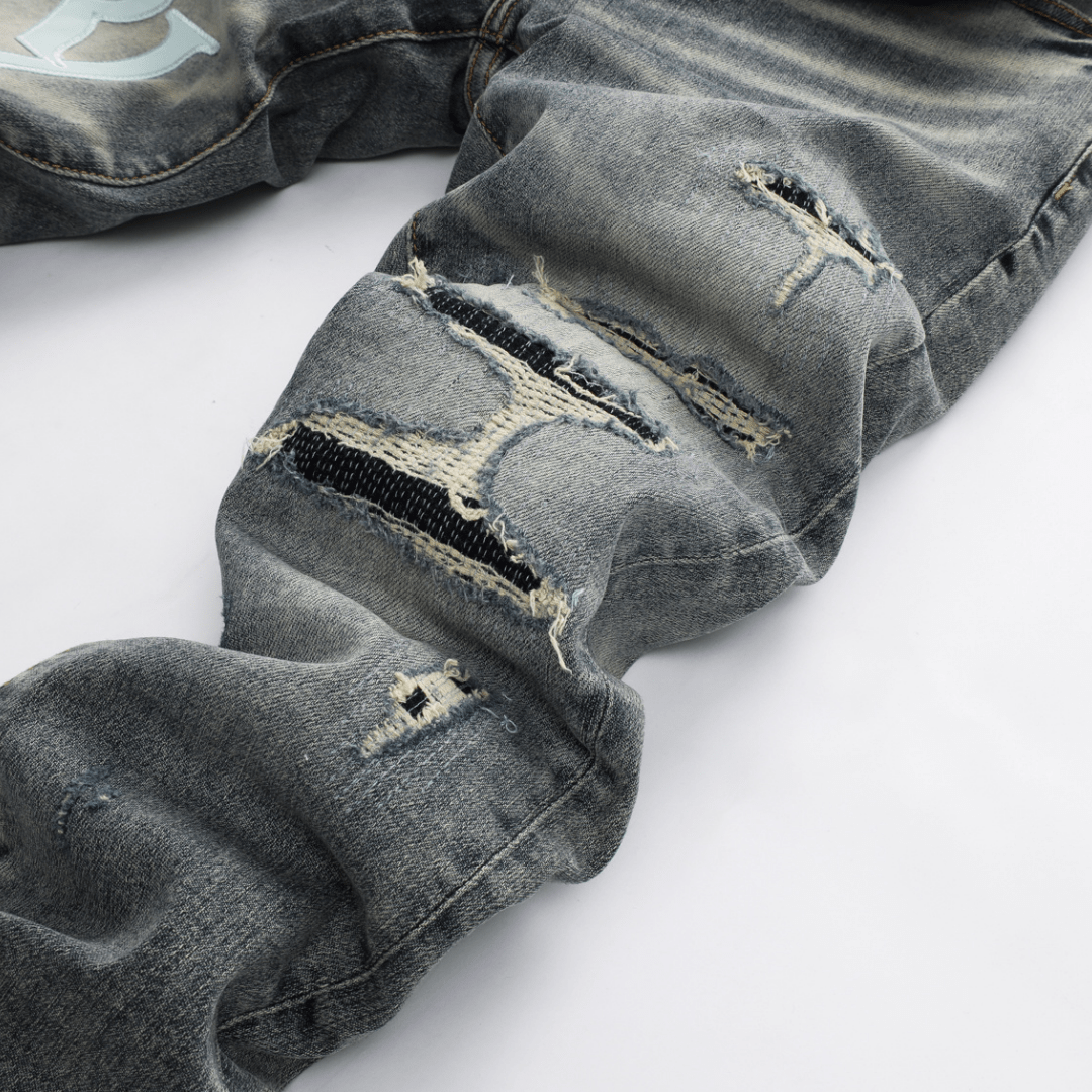 Amr Staggered Grey Blue Jeans - Nov - ell - fas - ion