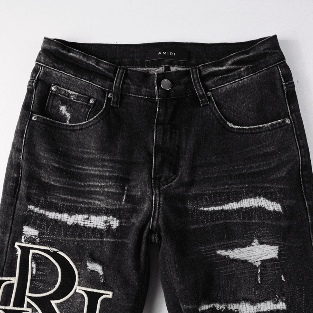 Amr Staggered Logo Black Jeans - BabyLuxee.de