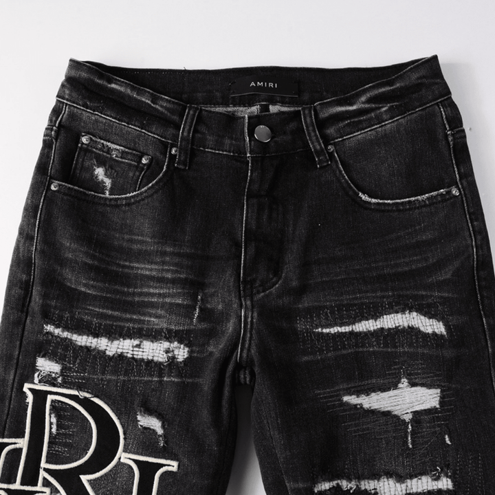 Amr Staggered Logo Black Jeans - BabyLuxee.de