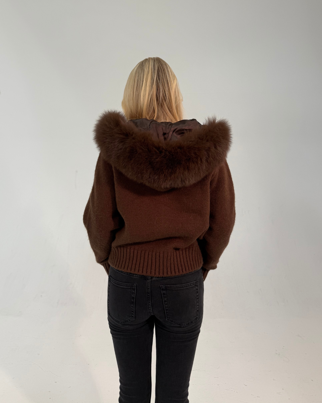 Fur Jacket Satin - Dark Brown