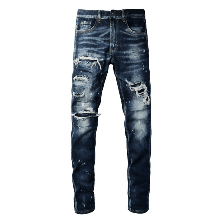 Amr Paint Drip Blue Jeans - Nov - ell - fas - ion