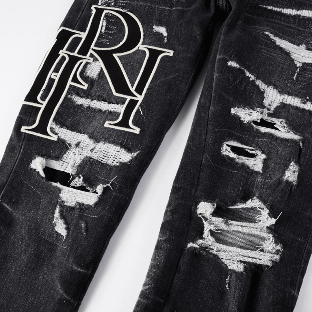 Amr Staggered Logo Black Jeans - BabyLuxee.de
