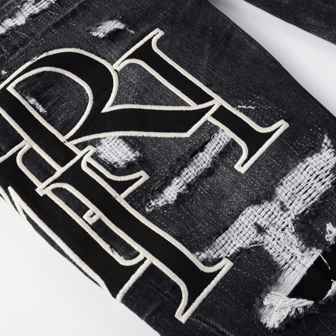 Amr Staggered Logo Black Jeans - BabyLuxee.de