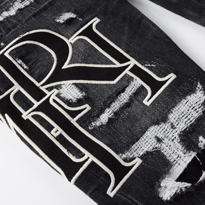Amr Staggered Logo Black Jeans - BabyLuxee.de