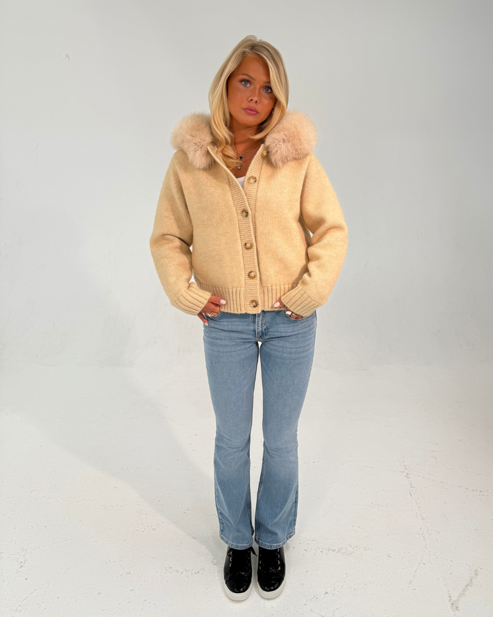 Button Up Fur Jacket - Beige