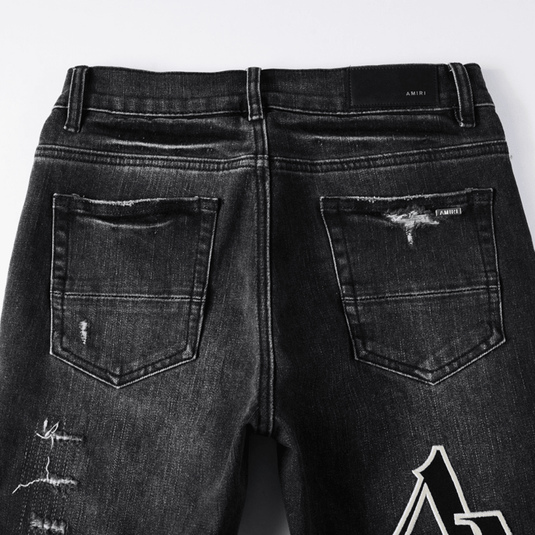Amr Staggered Logo Black Jeans - BabyLuxee.de
