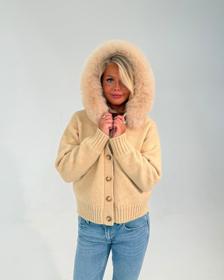 Button Up Fur Jacket - Beige