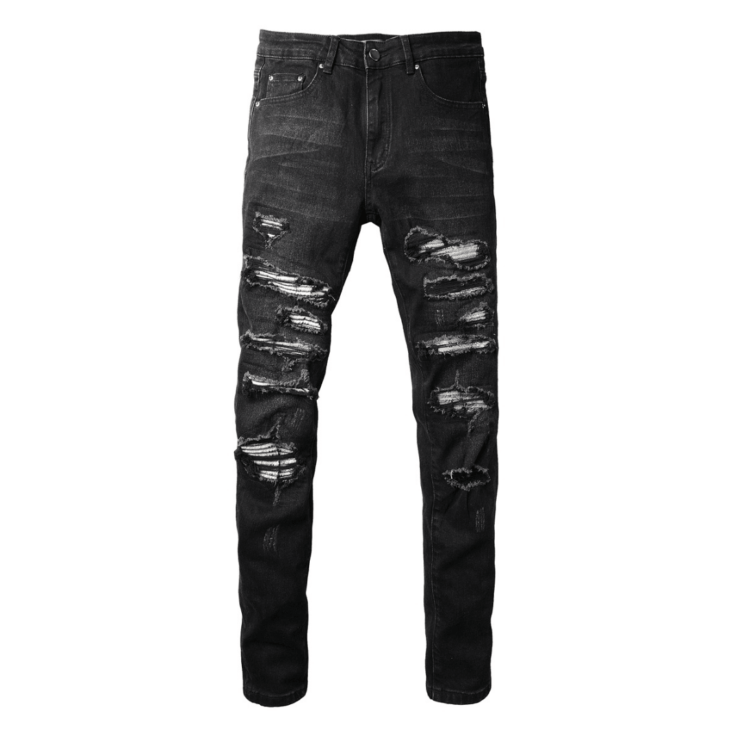 Amr Ripped Patch Black Jeans - BabyLuxee.de