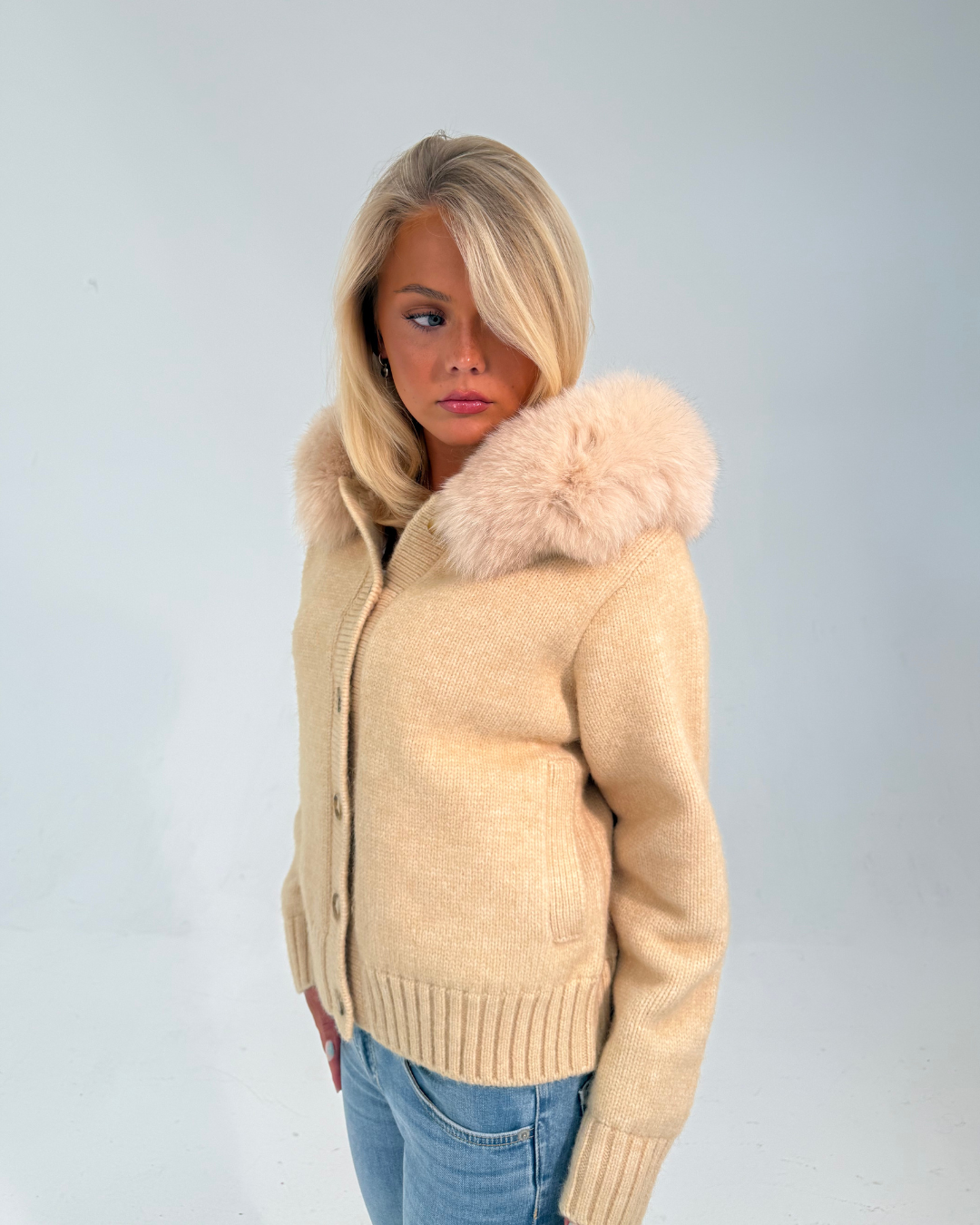 Button Up Fur Jacket - Beige