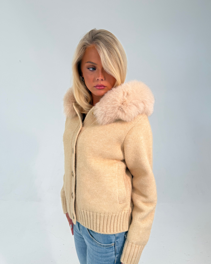 Button Up Fur Jacket - Beige