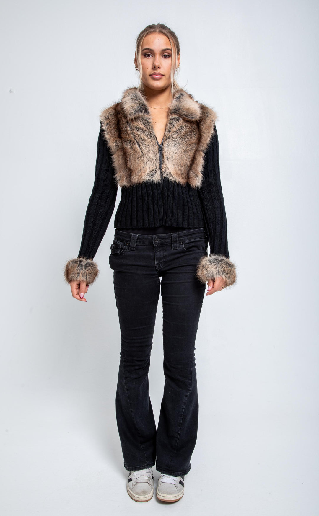 Ivory Fur Cardigan - Black