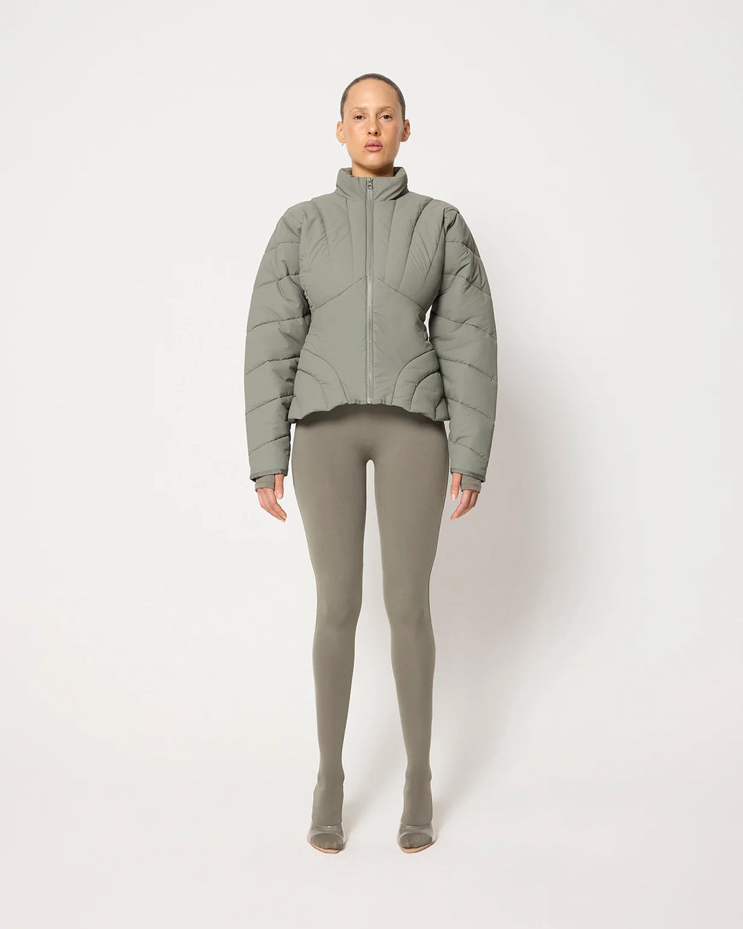 Sculpted Puffer Jacket | Dusty Olive