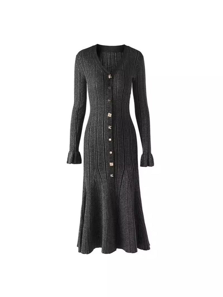 Strick-Midikleid mit Knopfleiste