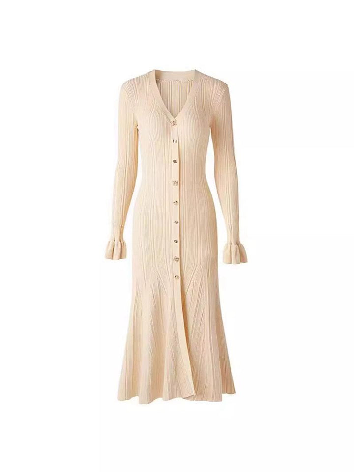 Strick-Midikleid mit Knopfleiste