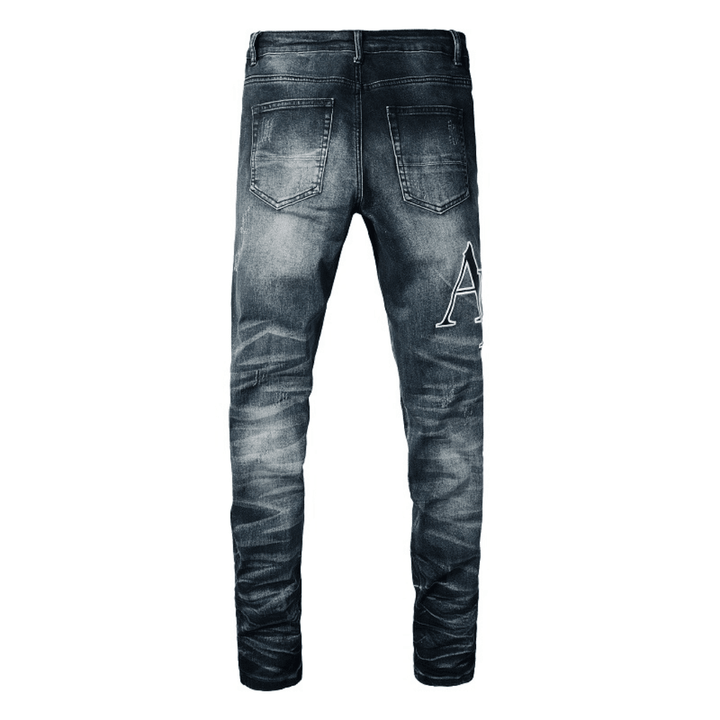 Amr Black Staggered Logo Patch Jeans - Novell "Fashion"
