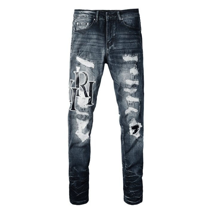 Amr Black Staggered Logo Patch Jeans - Novell "Fashion"